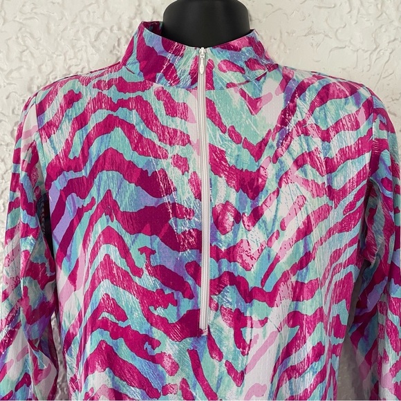 IBKUL Long Sleeve Mock Neck Quarter Zip Lightweight Golf Shirt Zebra Print L - Picture 3 of 8
